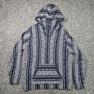 Lucky Brand Baja Hoodie Drug Rug Womens Size Large Blue/White Boho Hippie Surfer